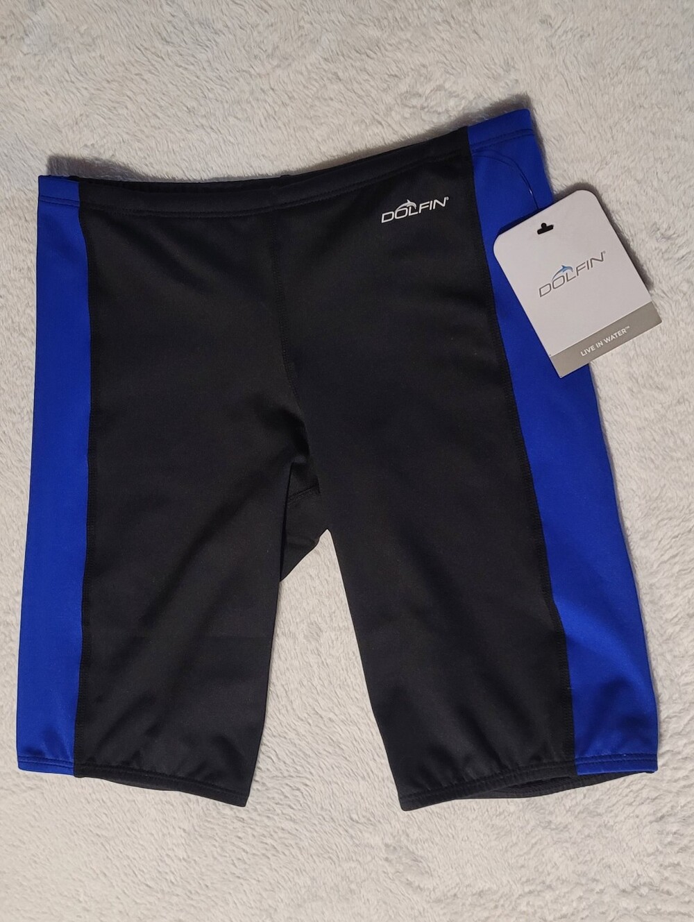 Dolfin Mens Jammer Swim Shorts In Black and Royal Blue, Size 32